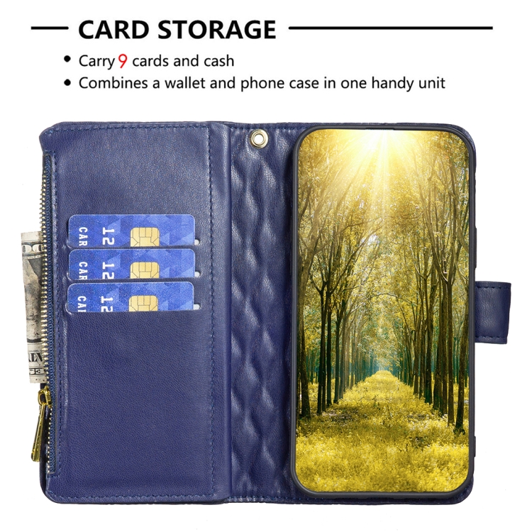 For Samsung Galaxy S25 5G Diamond Lattice Zipper Wallet Leather Flip Phone Case(Blue) For Samsung Galaxy S25 5G Diamond Lattice Zipper Wallet Leather Flip Phone Case(Blue)