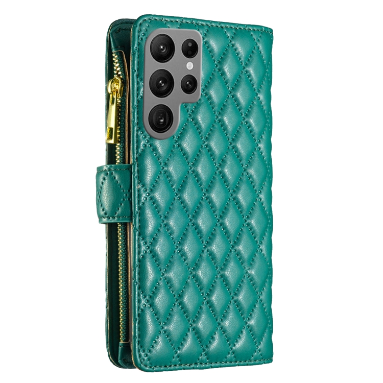 For Samsung Galaxy S25 Ultra 5G Diamond Lattice Zipper Wallet Leather Flip Phone Case(Green) For Samsung Galaxy S25 Ultra 5G Diamond Lattice Zipper Wallet Leather Flip Phone Case(Green)