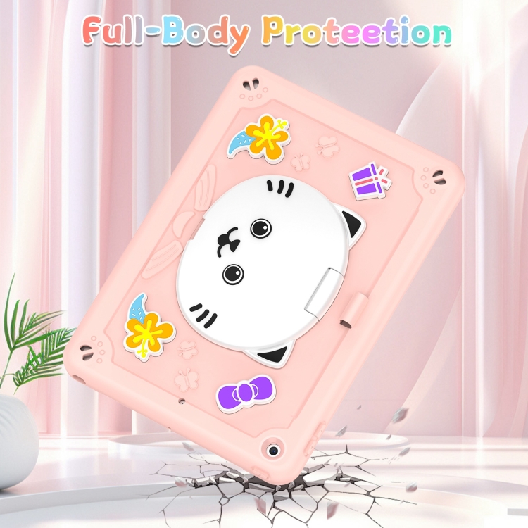For iPad 10.2 2021 / 2020 / 2019 Cat Holder Silicone Hybrid PC Tablet Case with Strap(Rose Pink) For iPad 10.2 2021 / 2020 / 2019 Cat Holder Silicone Hybrid PC Tablet Case with Strap(Rose Pink)