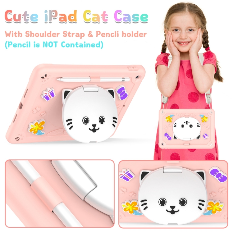 For iPad 10.2 2021 / 2020 / 2019 Cat Holder Silicone Hybrid PC Tablet Case with Strap(Rose Pink) For iPad 10.2 2021 / 2020 / 2019 Cat Holder Silicone Hybrid PC Tablet Case with Strap(Rose Pink)
