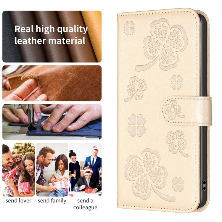 For Samsung Galaxy S24 FE 5G Four-leaf Embossed Leather Phone Case(Gold) For Samsung Galaxy S24 FE 5G Four-leaf Embossed Leather Phone Case(Gold)