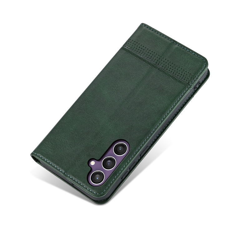 For Samsung Galaxy S24 FE 5G AZNS Magnetic Calf Texture Flip Leather Phone Case(Dark Green)