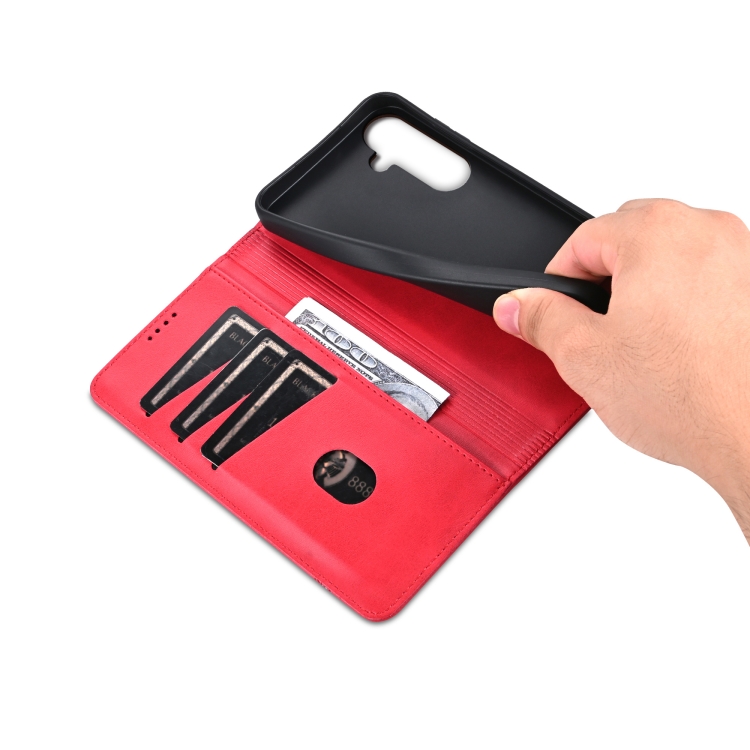For Samsung Galaxy S25 5G AZNS Magnetic Calf Texture Flip Leather Phone Case(Red) For Samsung Galaxy S25 5G AZNS Magnetic Calf Texture Flip Leather Phone Case(Red)