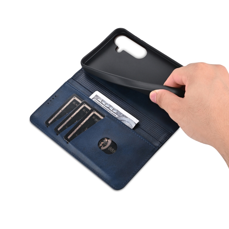 For Samsung Galaxy S25+ 5G AZNS Magnetic Calf Texture Flip Leather Phone Case(Dark Blue)