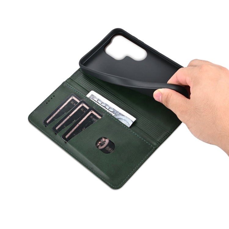 For Samsung Galaxy S25 Ultra 5G AZNS Magnetic Calf Texture Flip Leather Phone Case(Dark Green)