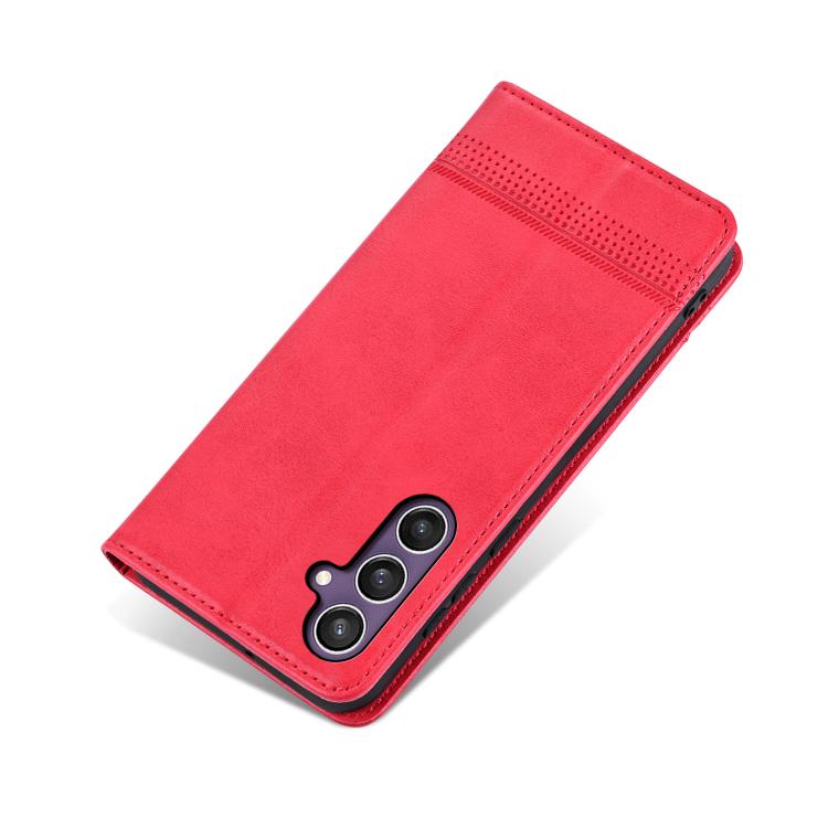 For Samsung Galaxy S25 FE 5G AZNS Magnetic Calf Texture Flip Leather Phone Case(Red)