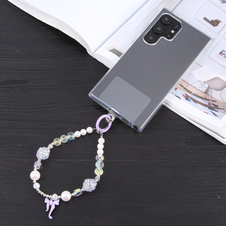 Bowknot Flowers Bead Chain Anti-lost Phone Short Lanyard(White)