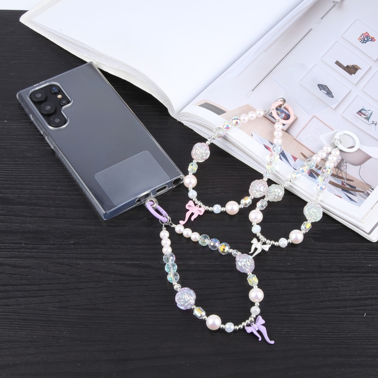 Bowknot Flowers Bead Chain Anti-lost Phone Short Lanyard(White)
