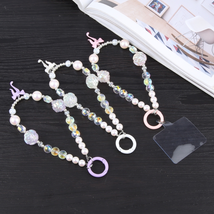 Bowknot Flowers Bead Chain Anti-lost Phone Short Lanyard(White)