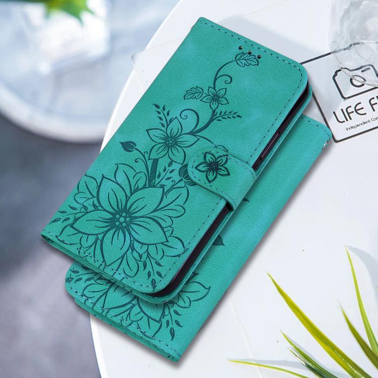 For Redmi Note 17 5G Global 169.7mm Lily Embossed Leather Phone Case(Green)
