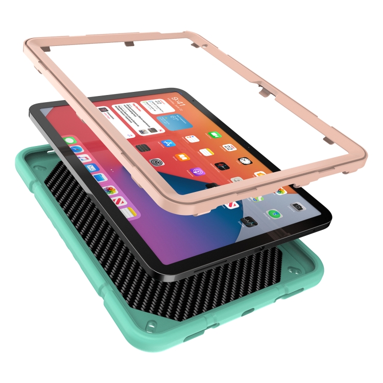 For iPad Air 11 2024 Armor Holder Silicone Hybrid PC Tablet Case(Mint Green Gold) For iPad Air 11 2024 Armor Holder Silicone Hybrid PC Tablet Case(Mint Green Gold)