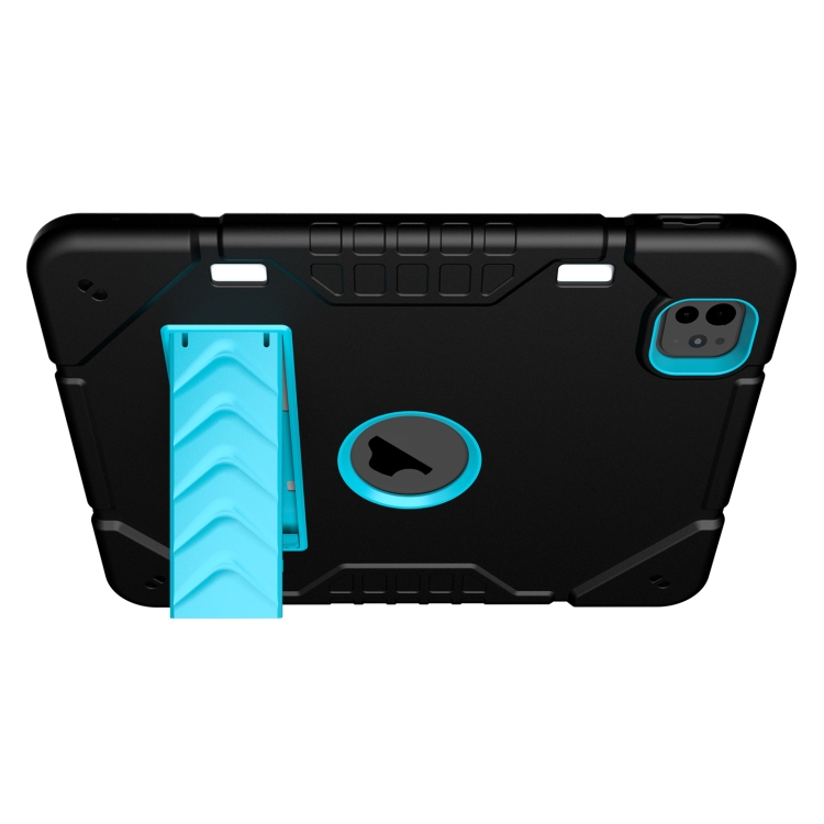 For iPad Pro 11 2024 Armor Holder Silicone Hybrid PC Tablet Case(Black Blue) For iPad Pro 11 2024 Armor Holder Silicone Hybrid PC Tablet Case(Black Blue)