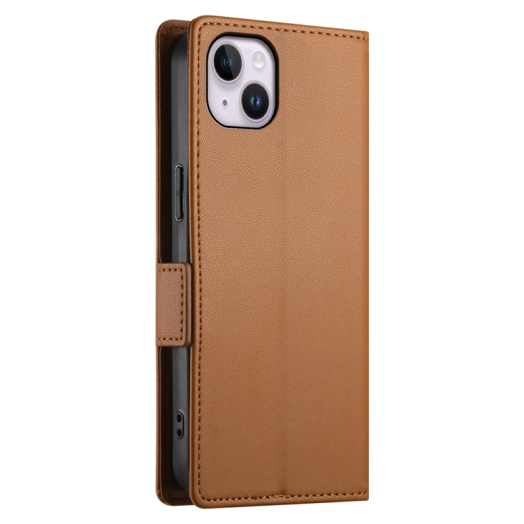 For iPhone 14 Plus Side Buckle Magnetic Frosted Leather Phone Case(Brown) For iPhone 14 Plus Side Buckle Magnetic Frosted Leather Phone Case(Brown)
