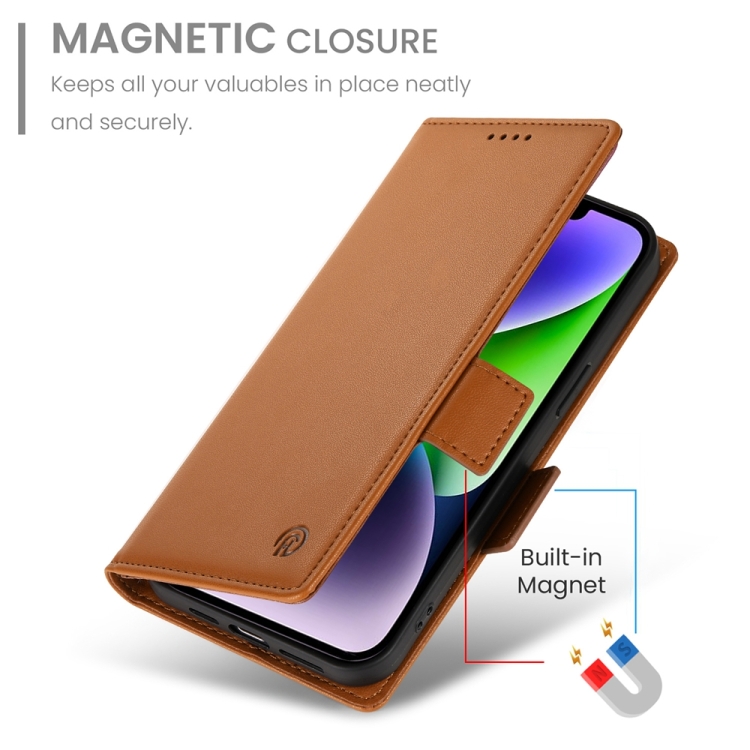 For iPhone 14 Plus Side Buckle Magnetic Frosted Leather Phone Case(Brown) For iPhone 14 Plus Side Buckle Magnetic Frosted Leather Phone Case(Brown)