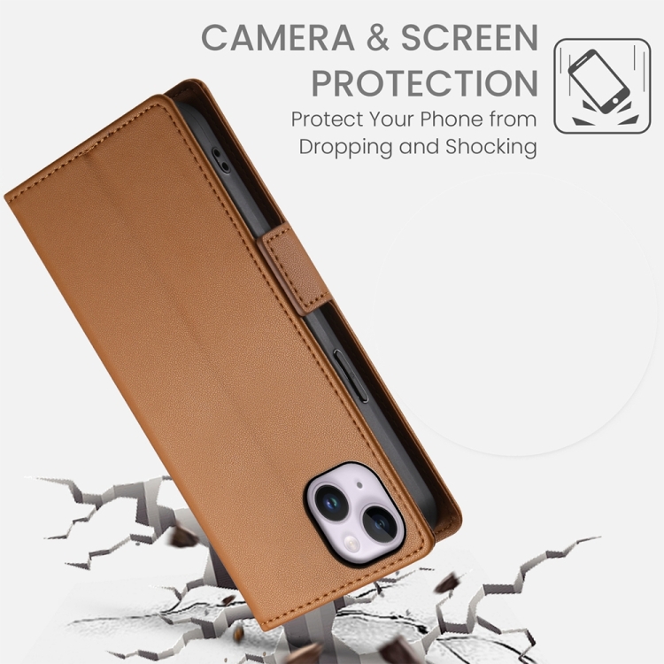 For iPhone 14 Plus Side Buckle Magnetic Frosted Leather Phone Case(Brown) For iPhone 14 Plus Side Buckle Magnetic Frosted Leather Phone Case(Brown)