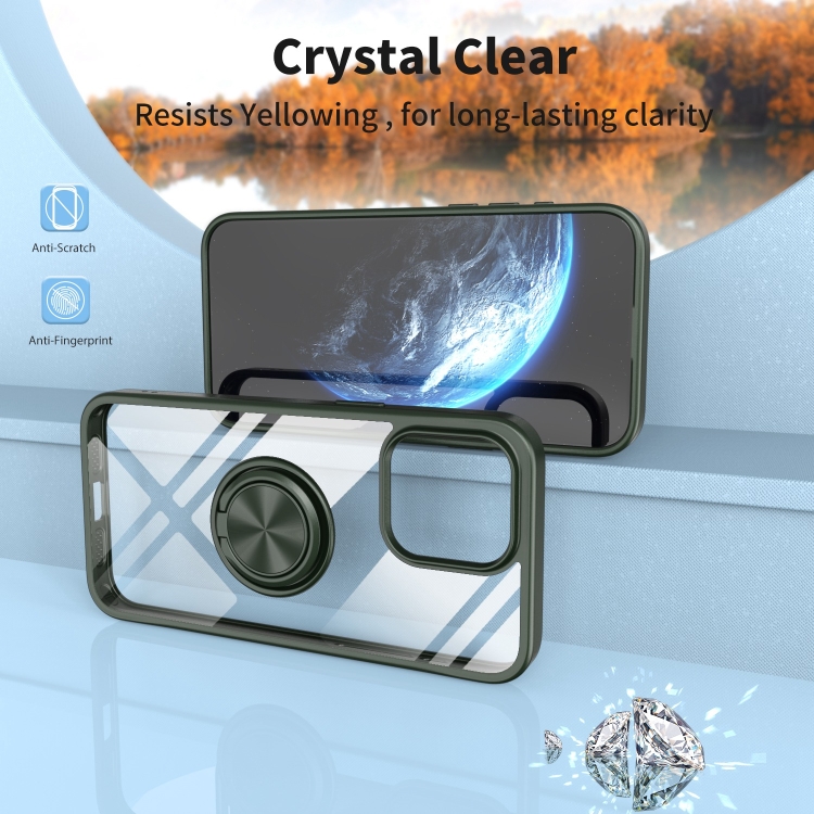 For iPhone 14 Plus Ring Holder PC Hybrid TPU Phone Case(Green) For iPhone 14 Plus Ring Holder PC Hybrid TPU Phone Case(Green)