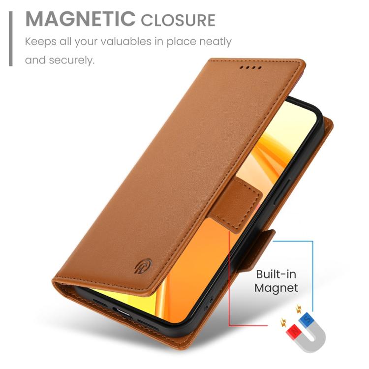 For OPPO Reno13 F 4G / 5G Side Buckle Magnetic Frosted Leather Phone Case(Brown)