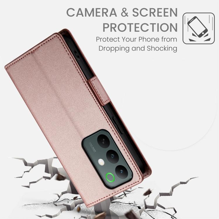 For Realme C83 5G / C85 5G / Realme 15x 5G Side Buckle Magnetic Frosted Leather Phone Case(Rose Gold)