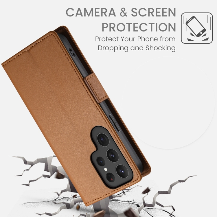 For Samsung Galaxy S23 Ultra 5G Side Buckle Magnetic Frosted Leather Phone Case(Brown) For Samsung Galaxy S23 Ultra 5G Side Buckle Magnetic Frosted Leather Phone Case(Brown)
