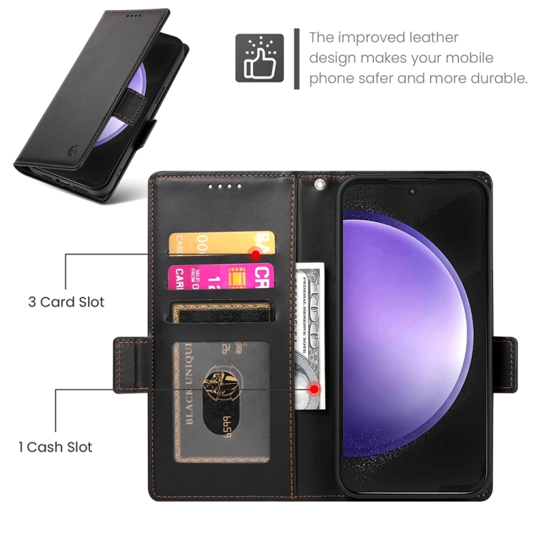 For Samsung Galaxy S23 FE 5G Side Buckle Magnetic Frosted Leather Phone Case(Black) For Samsung Galaxy S23 FE 5G Side Buckle Magnetic Frosted Leather Phone Case(Black)