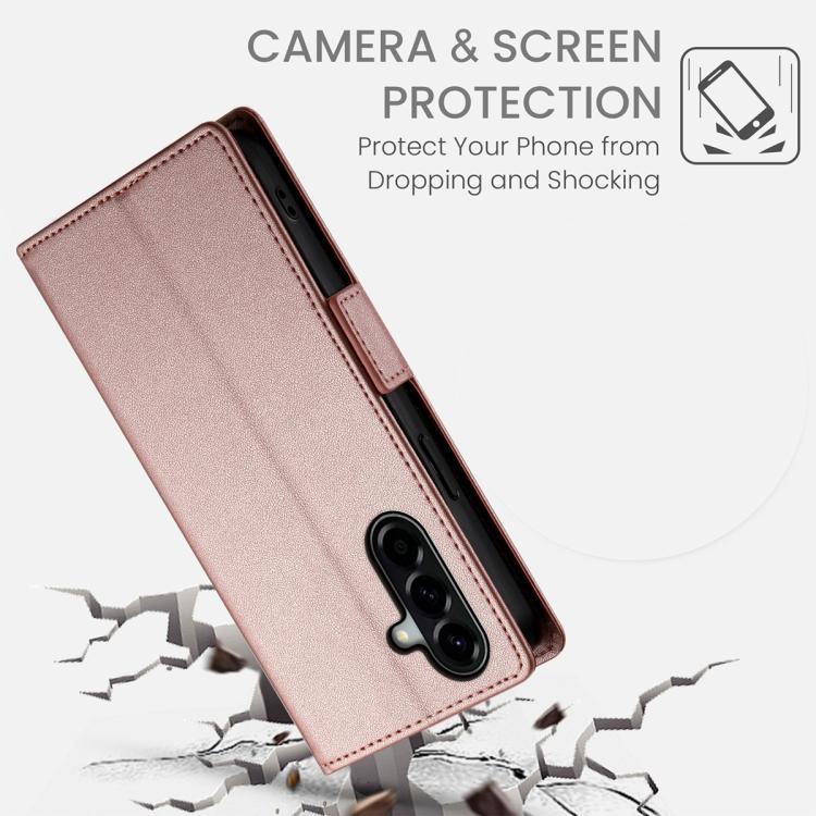 For Samsung Galaxy A57 5G Side Buckle Magnetic Frosted Leather Phone Case(Rose Gold)