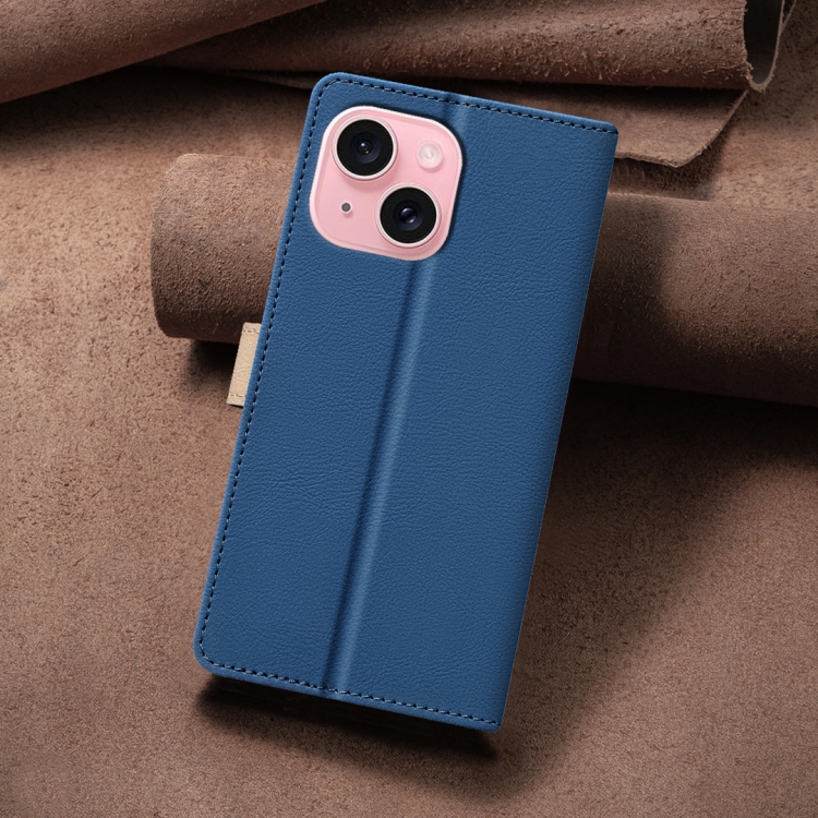 For iPhone 15 Plus / 14 Plus Color Matching RFID Anti-theft Leather Phone Case(Blue)