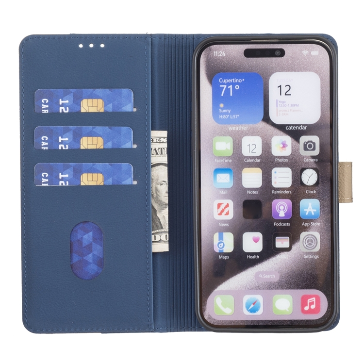 For iPhone 15 Plus / 14 Plus Color Matching RFID Anti-theft Leather Phone Case(Blue)