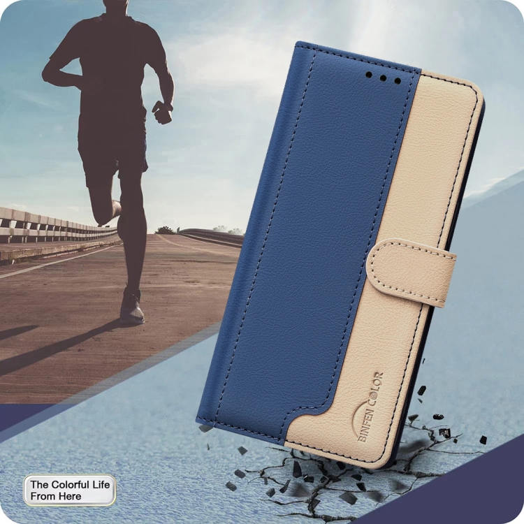For iPhone 15 Plus / 14 Plus Color Matching RFID Anti-theft Leather Phone Case(Blue)