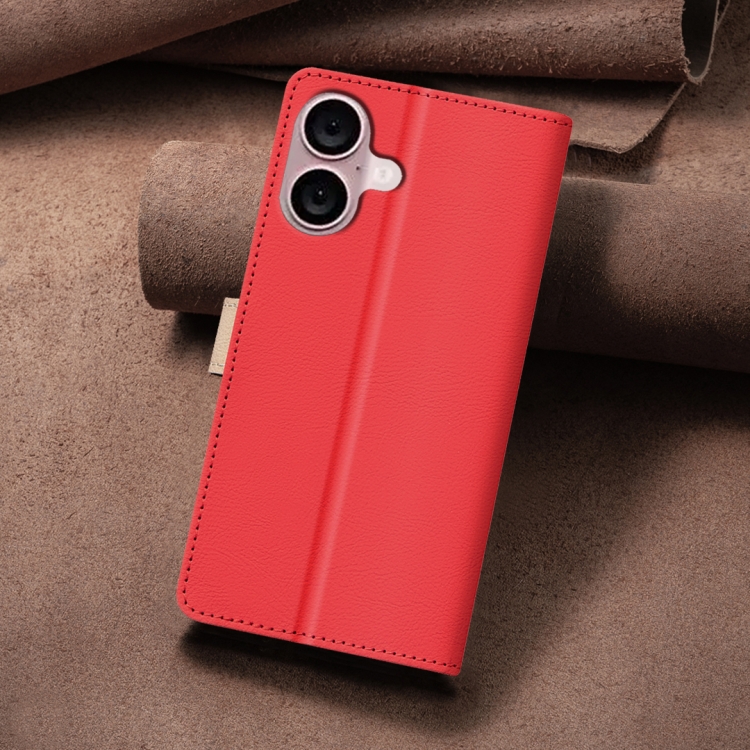 For iPhone 16 Plus Color Matching RFID Anti-theft Leather Phone Case(Red)