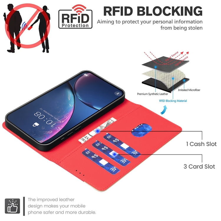 For iPhone 16 Plus Color Matching RFID Anti-theft Leather Phone Case(Red)
