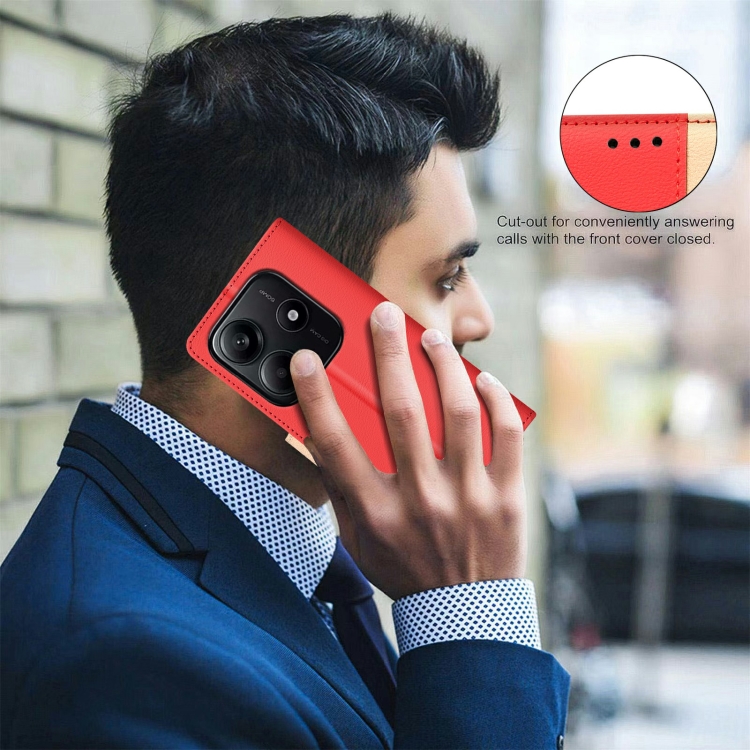 For Redmi Note 14 5G Color Matching RFID Anti-theft Leather Phone Case(Red)