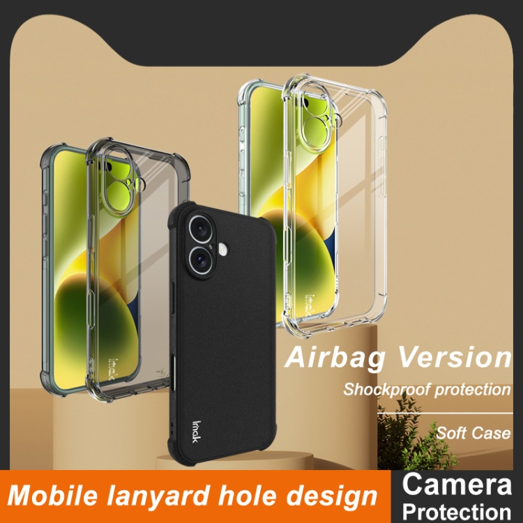 For iPhone 16 imak Shockproof Airbag TPU Phone Case(Transparent Black) For iPhone 16 imak Shockproof Airbag TPU Phone Case(Transparent Black)
