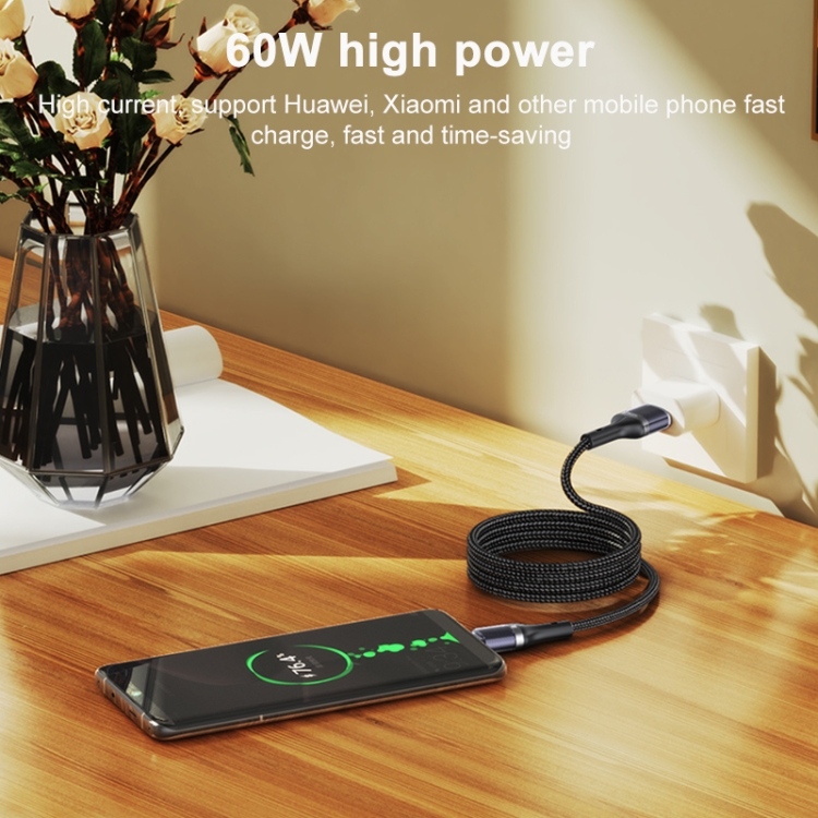 Yesido CA165C 60W USB + USB-C / Type-C to USB-C / Type-C 2 in 1 Fast Charging Data Cable, Length:1.2m(Black) Yesido CA165C 60W USB + USB-C / Type-C to USB-C / Type-C 2 in 1 Fast Charging Data Cable, Length:1.2m(Black)