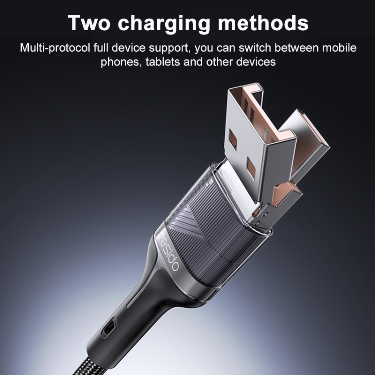 Yesido CA165L 27W USB + USB-C / Type-C to 8 Pin 2 in 1 Fast Charging Data Cable, Length:1.2m(Black) Yesido CA165L 27W USB + USB-C / Type-C to 8 Pin 2 in 1 Fast Charging Data Cable, Length:1.2m(Black)