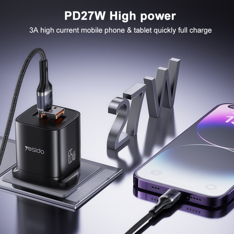 Yesido CA165L 27W USB + USB-C / Type-C to 8 Pin 2 in 1 Fast Charging Data Cable, Length:1.2m(Black) Yesido CA165L 27W USB + USB-C / Type-C to 8 Pin 2 in 1 Fast Charging Data Cable, Length:1.2m(Black)