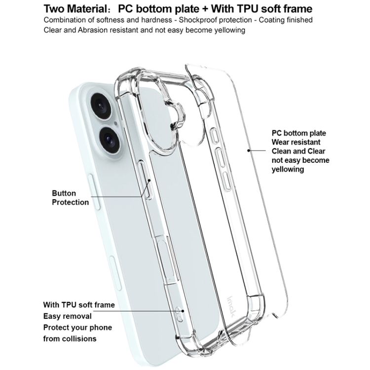 For iPhone 16 IMAK Space Shield PC + TPU Airbag Shockproof Phone Case(Transparent)