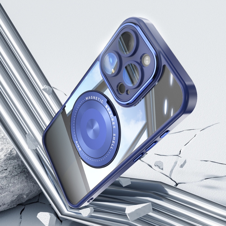 For iPhone 16 Pro 360 Holder Magsafe Acrylic Hybrid TPU Phone Case(Blue) For iPhone 16 Pro 360 Holder Magsafe Acrylic Hybrid TPU Phone Case(Blue)