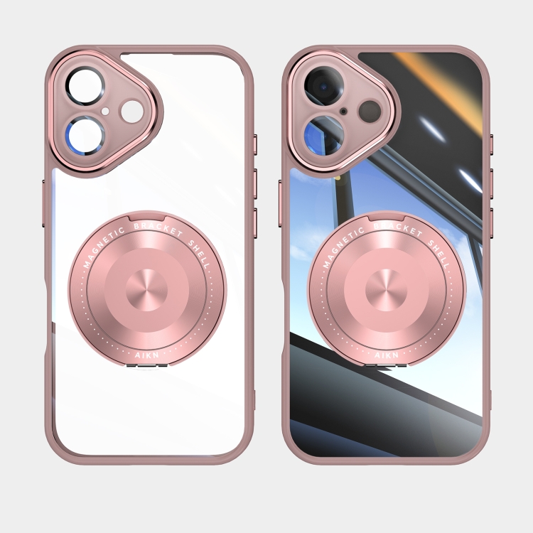 For iPhone 16 360 Holder Magsafe Acrylic Hybrid TPU Phone Case(Pink) For iPhone 16 360 Holder Magsafe Acrylic Hybrid TPU Phone Case(Pink)