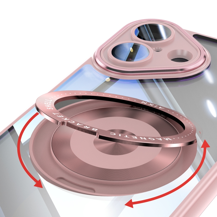 For iPhone 16 360 Holder Magsafe Acrylic Hybrid TPU Phone Case(Pink) For iPhone 16 360 Holder Magsafe Acrylic Hybrid TPU Phone Case(Pink)