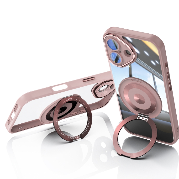 For iPhone 16 360 Holder Magsafe Acrylic Hybrid TPU Phone Case(Pink) For iPhone 16 360 Holder Magsafe Acrylic Hybrid TPU Phone Case(Pink)