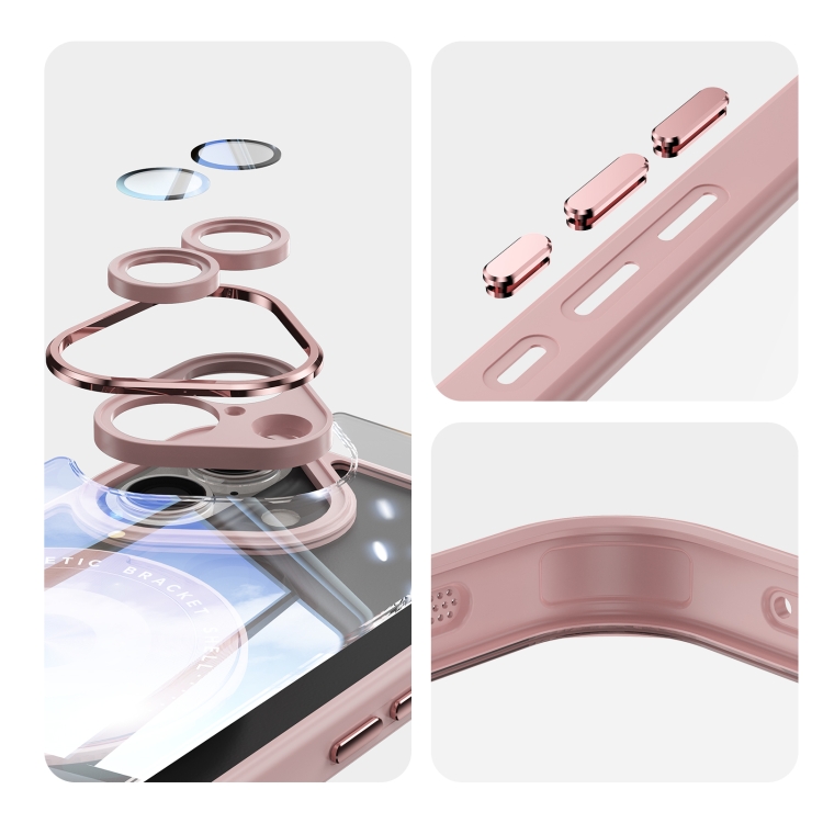 For iPhone 16 360 Holder Magsafe Acrylic Hybrid TPU Phone Case(Pink) For iPhone 16 360 Holder Magsafe Acrylic Hybrid TPU Phone Case(Pink)