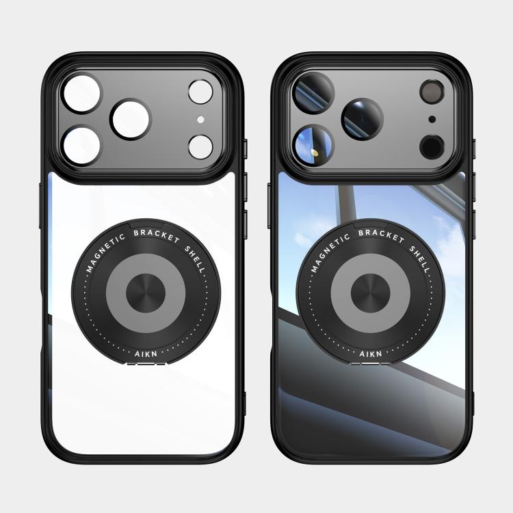 For iPhone 17 Pro Max 360 Holder Magsafe Acrylic Hybrid TPU Phone Case(Black) - 1
