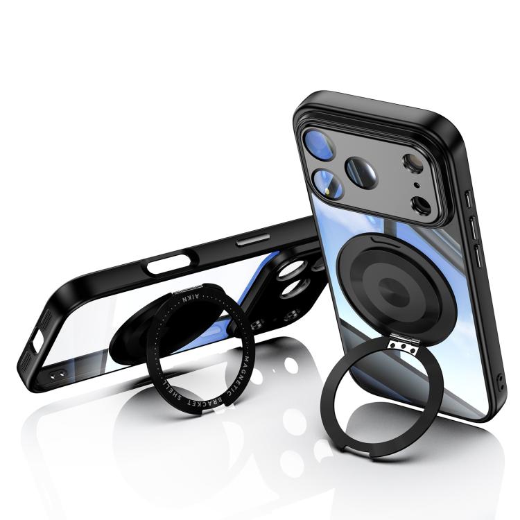 For iPhone 17 Pro Max 360 Holder Magsafe Acrylic Hybrid TPU Phone Case(Black) - 3