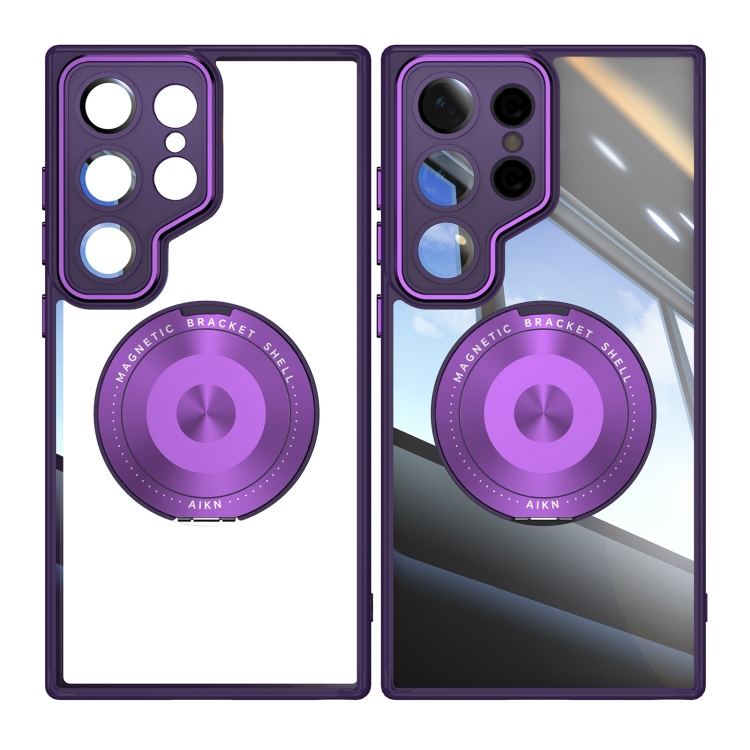 For Samsung Galaxy S25 Ultra 5G 360 Holder MagSafe Acrylic Hybrid TPU Phone Case(Purple) For Samsung Galaxy S25 Ultra 5G 360 Holder MagSafe Acrylic Hybrid TPU Phone Case(Purple)