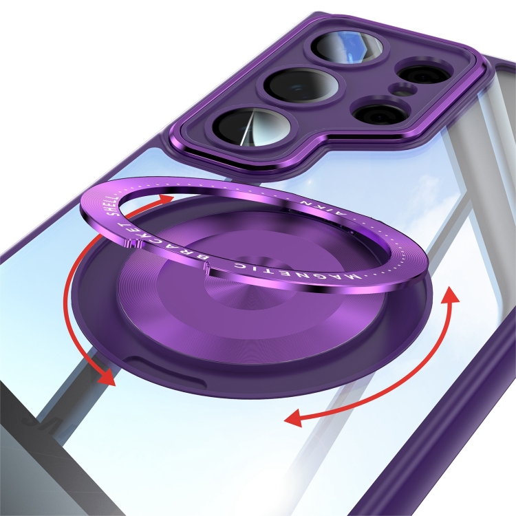 For Samsung Galaxy S25 Ultra 5G 360 Holder MagSafe Acrylic Hybrid TPU Phone Case(Purple) For Samsung Galaxy S25 Ultra 5G 360 Holder MagSafe Acrylic Hybrid TPU Phone Case(Purple)