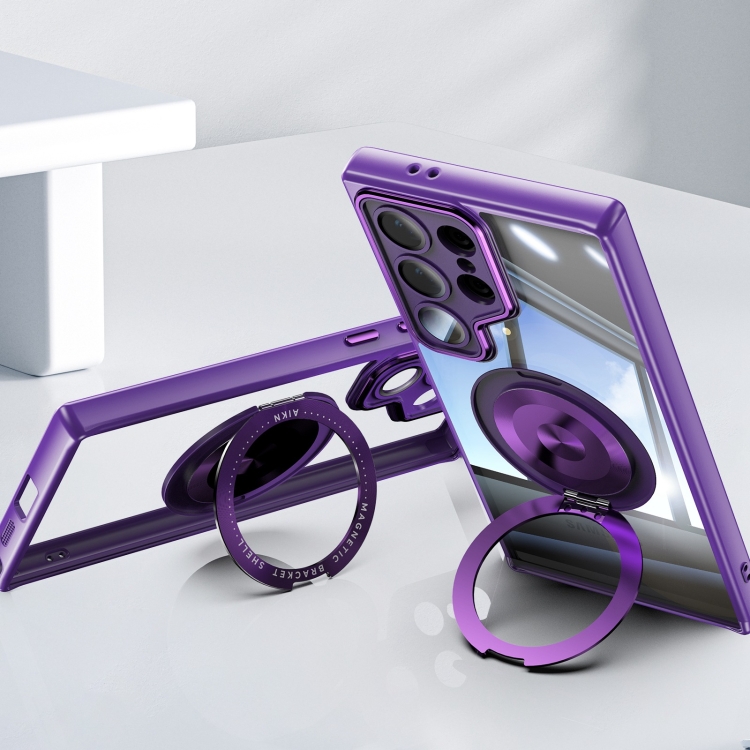 For Samsung Galaxy S25 Ultra 5G 360 Holder MagSafe Acrylic Hybrid TPU Phone Case(Purple) For Samsung Galaxy S25 Ultra 5G 360 Holder MagSafe Acrylic Hybrid TPU Phone Case(Purple)