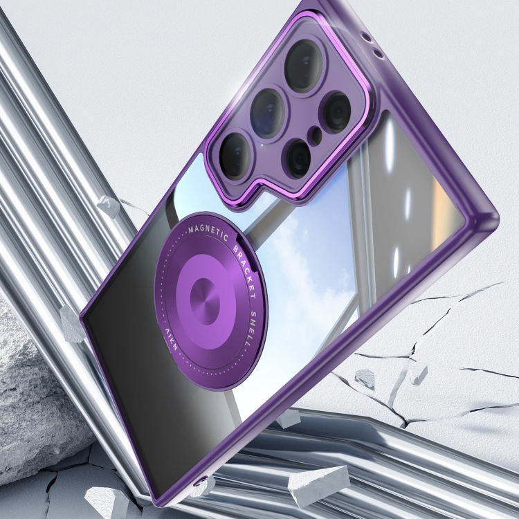 For Samsung Galaxy S25 Ultra 5G 360 Holder MagSafe Acrylic Hybrid TPU Phone Case(Purple) For Samsung Galaxy S25 Ultra 5G 360 Holder MagSafe Acrylic Hybrid TPU Phone Case(Purple)