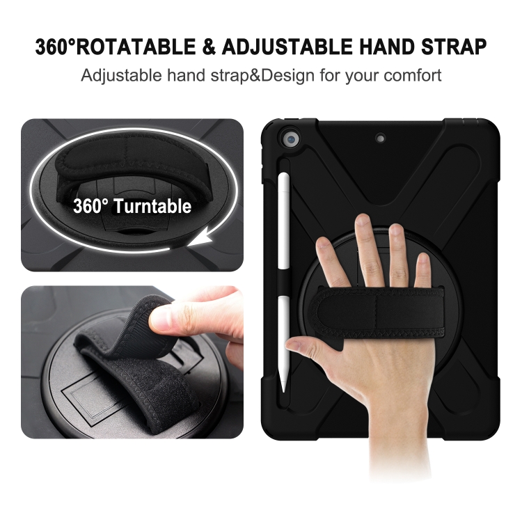 For iPad 10.2 2021 / 2020 / 2019 Shockproof Colorful Silicone + PC Protective Case with Holder & Shoulder Strap & Hand Strap & Pen Slot(Black) - 5