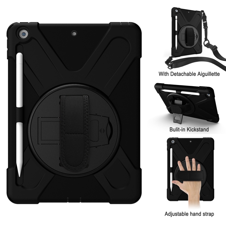 For iPad 10.2 2021 / 2020 / 2019 Shockproof Colorful Silicone + PC Protective Case with Holder & Shoulder Strap & Hand Strap & Pen Slot(Black) - 6