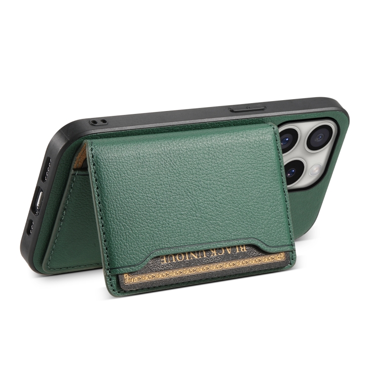 For iPhone 16 Pro Calf Texture Card Bag Design Full Coverage Phone Case(Green) For iPhone 16 Pro Calf Texture Card Bag Design Full Coverage Phone Case(Green)